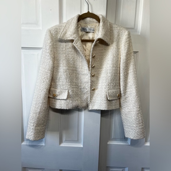 Zara Womens White Bone Gold Buttons Cardigan Sweater Size M - Picture 5 of 12
